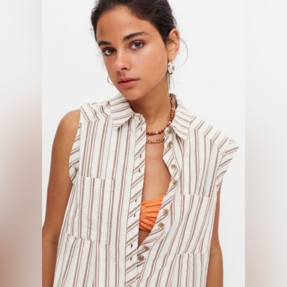 Urban Outfitters Zoey Workwear Striped Romper - Picture 2 of 16